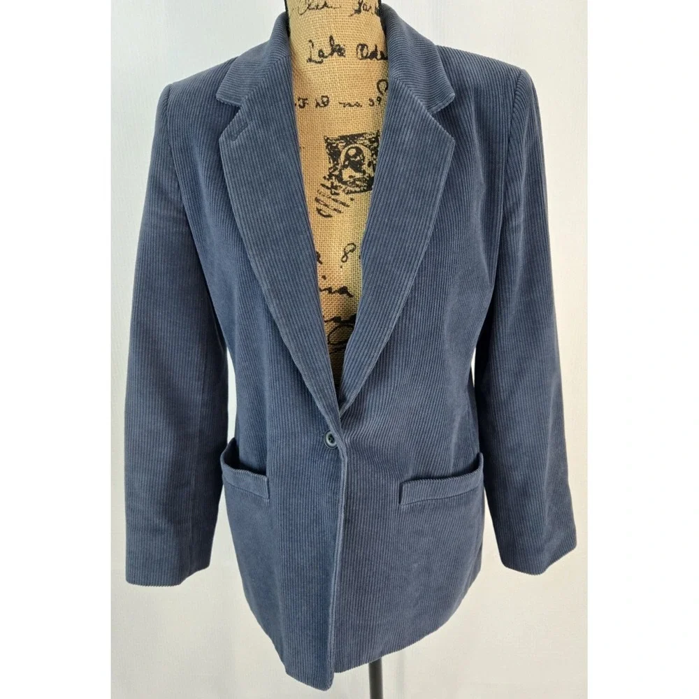 Lands' End women's Petite blue Corduroy one‎ button Pocketed Jacket Coat size 6